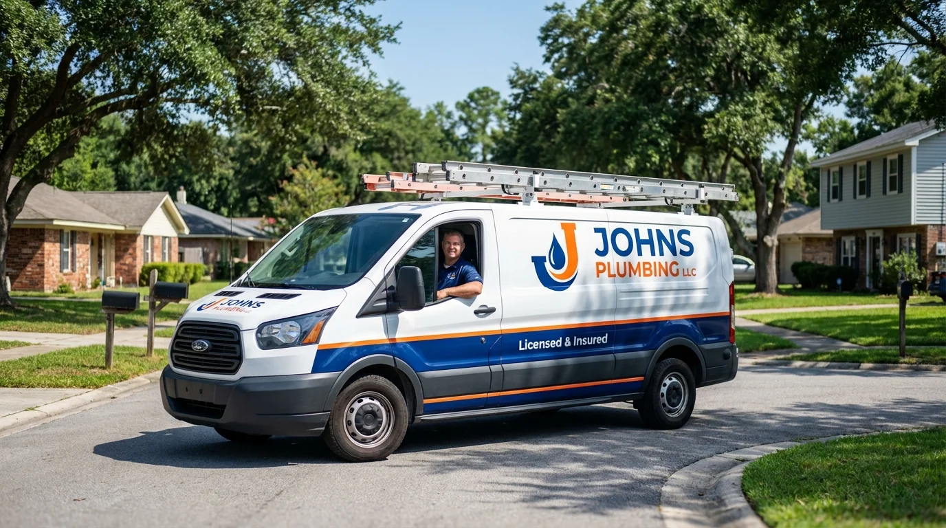 Johns Plumbing LLC service van in Sylvania, AL