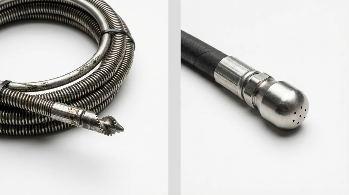Drain snake cable and hydro jetting nozzle used for drain cleaning in Sylvania, AL